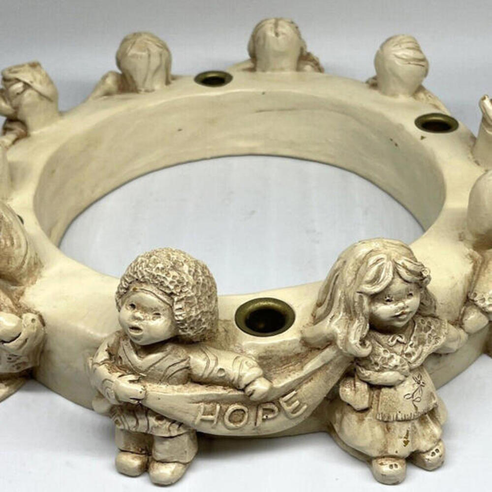 Ring Of Children World Love Joy Hope Peace Candle Holder Abbey Press 12" Vintage